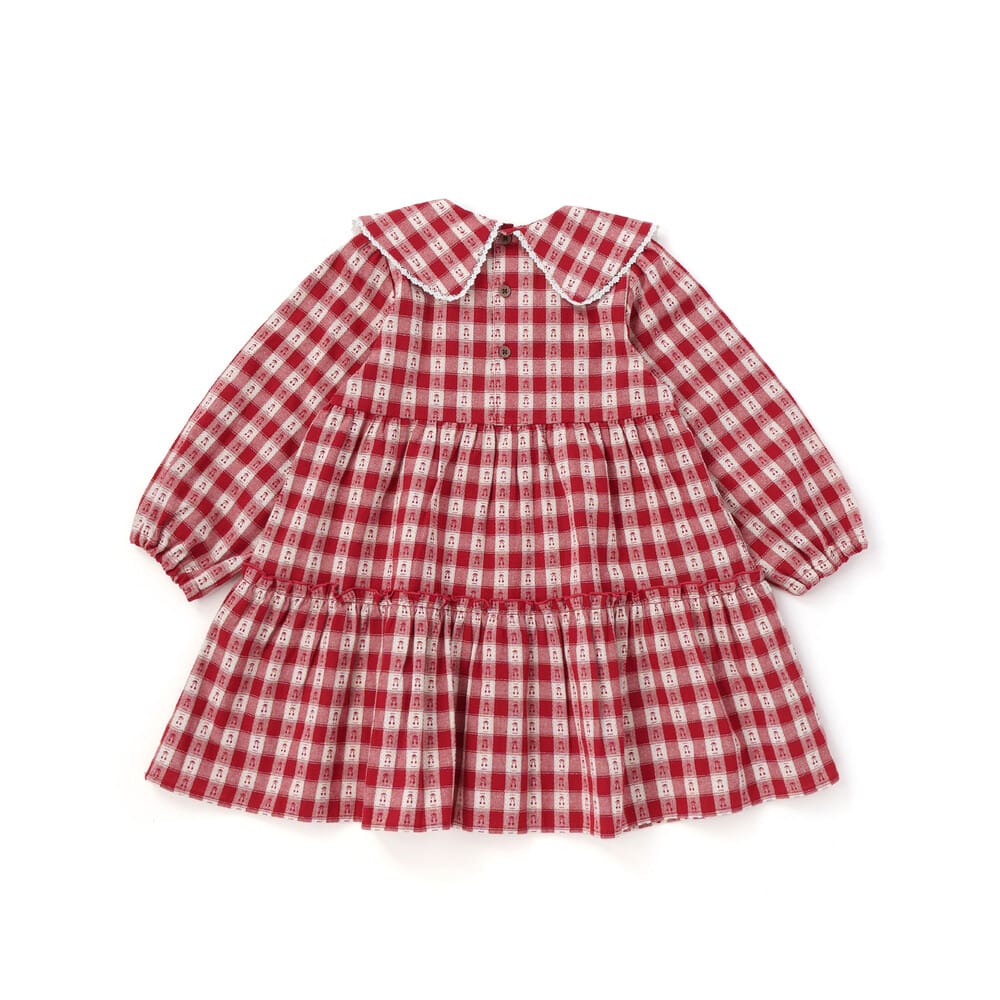 【お揃い】ビッグカラーチェックワンピース+ベストセット(90~130cm) レッド系 90cm