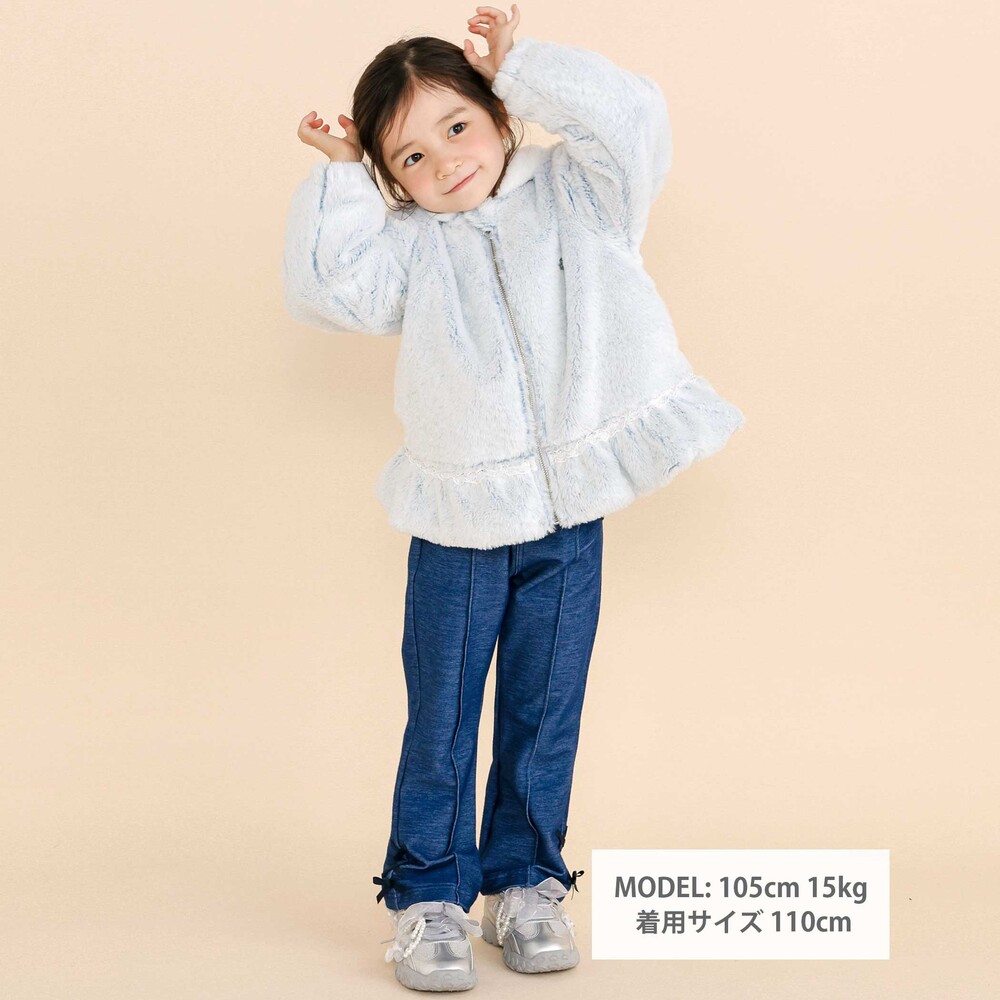 裾フリル花レースリバーシブルジャケット(90~130cm) ブルー 90cm