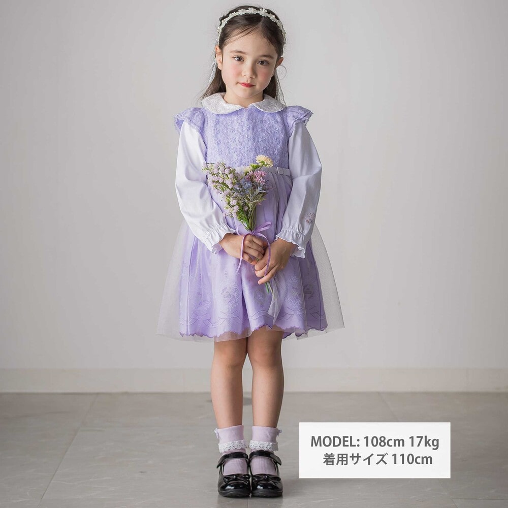 レース襟キラキラお花ボタンキャンディスリーブブラウス(110~130cm) ホワイト 110cm