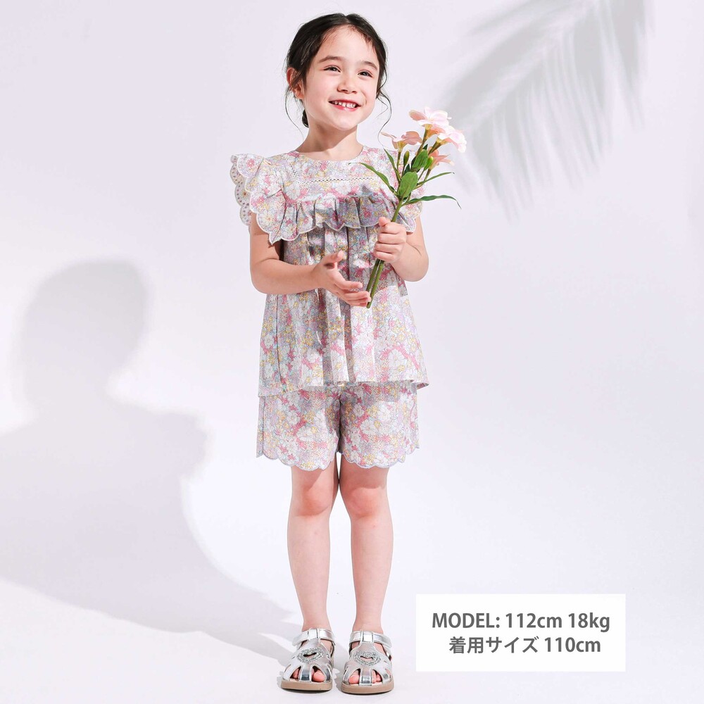 花柄肩フリルチュニック(80~130cm) ピンク系 80cm