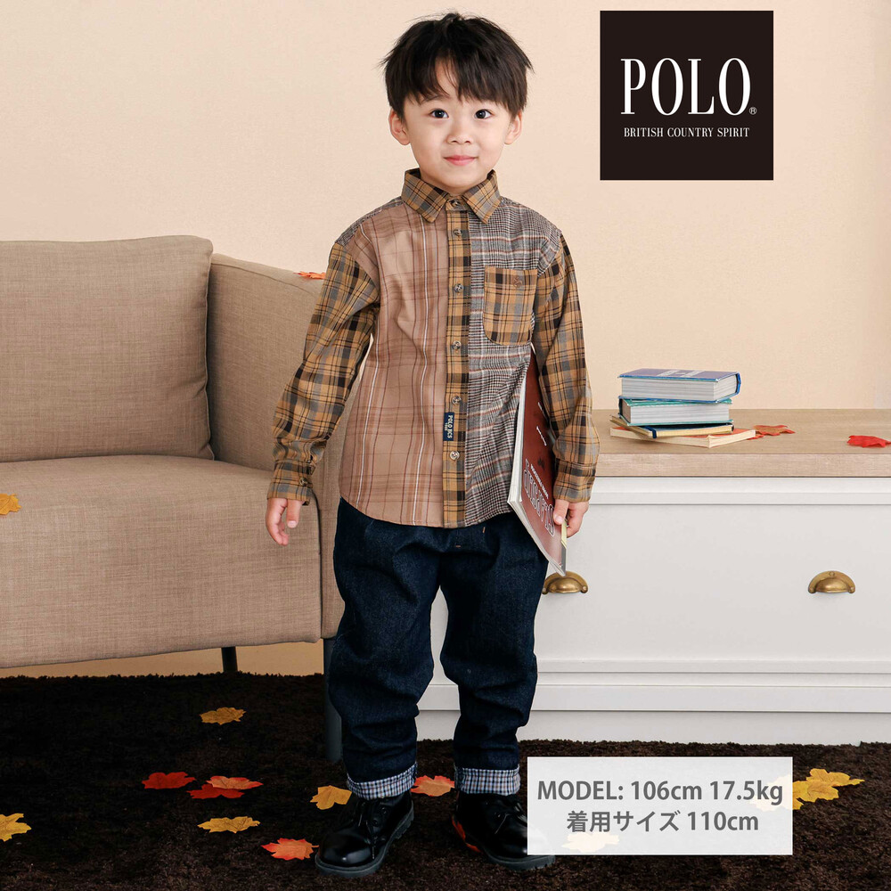 【POLO BCS(ポロ・ビーシーエス)×SLAP SLIP】切り替えシャツ(80~130cm) ベージュ系 80cm