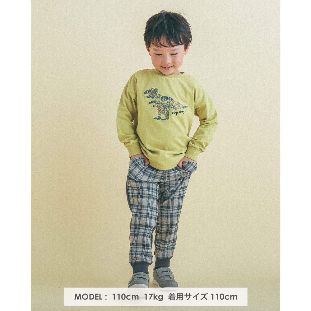 チェック × 無地 ポケット パッチ ロングパンツ (80~130cm) グレー系 100cm