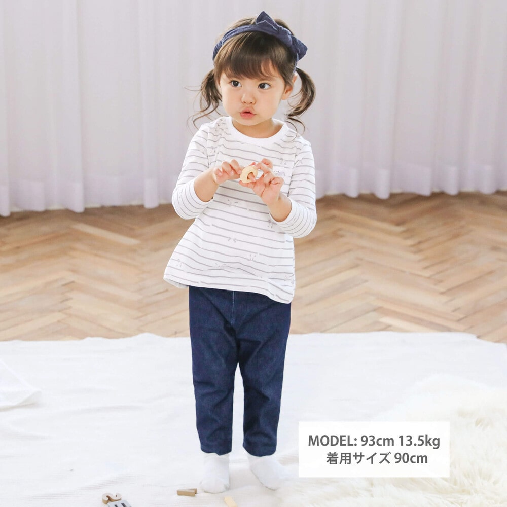 お花リボンハート裾くりぬきツイルニットレギパン(80~130cm) ピンク 80cm