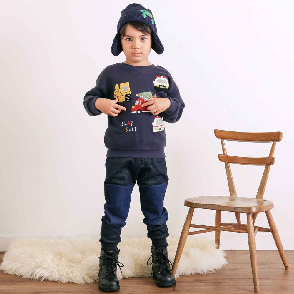 【GANJYO】裏シャギーおしりひざ強化頑丈パンツ(80~130cm) ネイビー 80cm