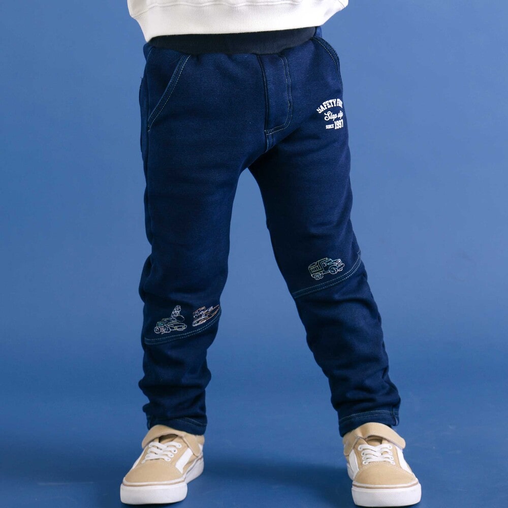 グングンのぼるよはたらくくるま刺しゅうロングパンツ(80~130cm) ブルー 80cm