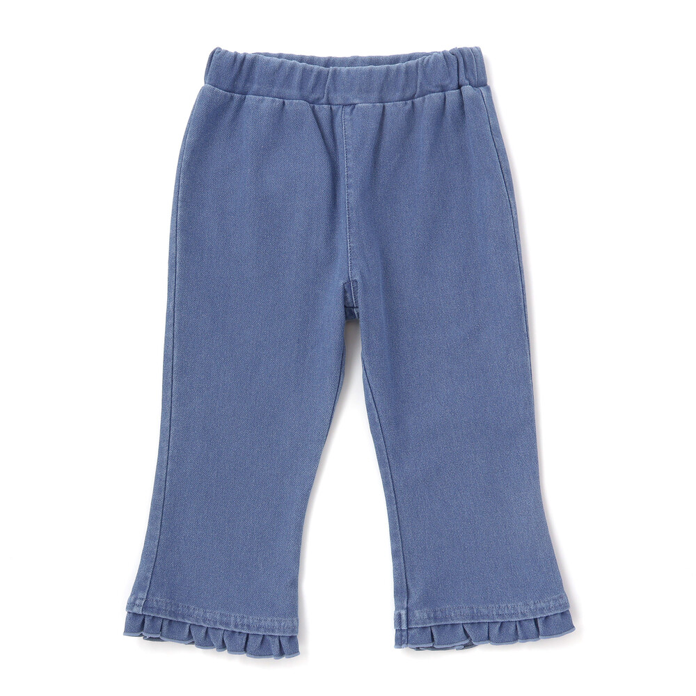 裾フリル7分丈デニムニットチェックレギンス(80~120cm) レッド系 80cm