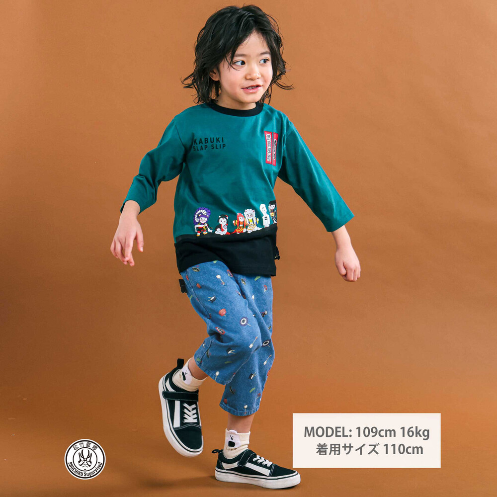 【歌舞伎コラボ】総柄7分丈デニムパンツ(80~130cm) ブルー系 80cm