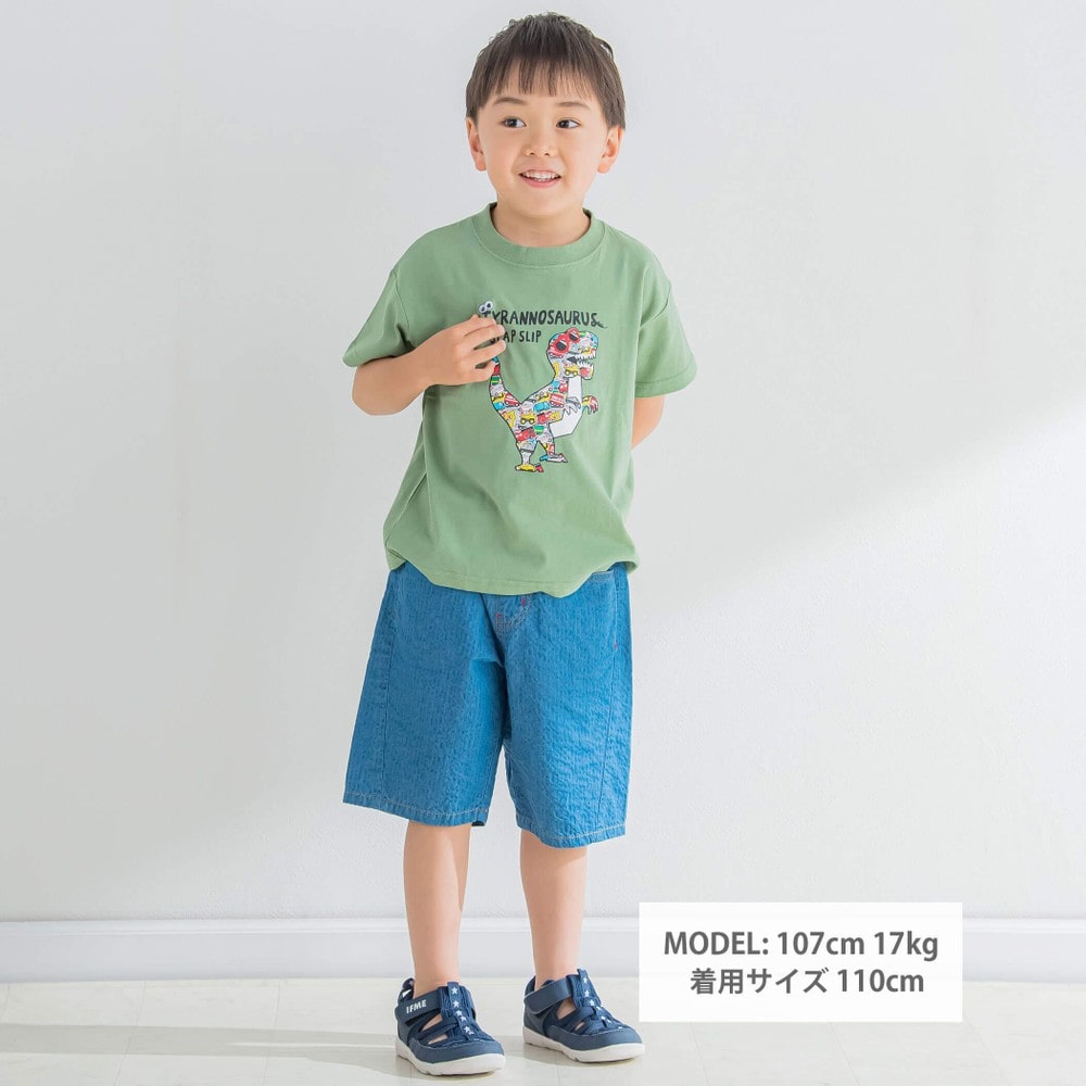 サッカーデニムシンプル5分丈パンツ(80~130cm)(80cm ブルー