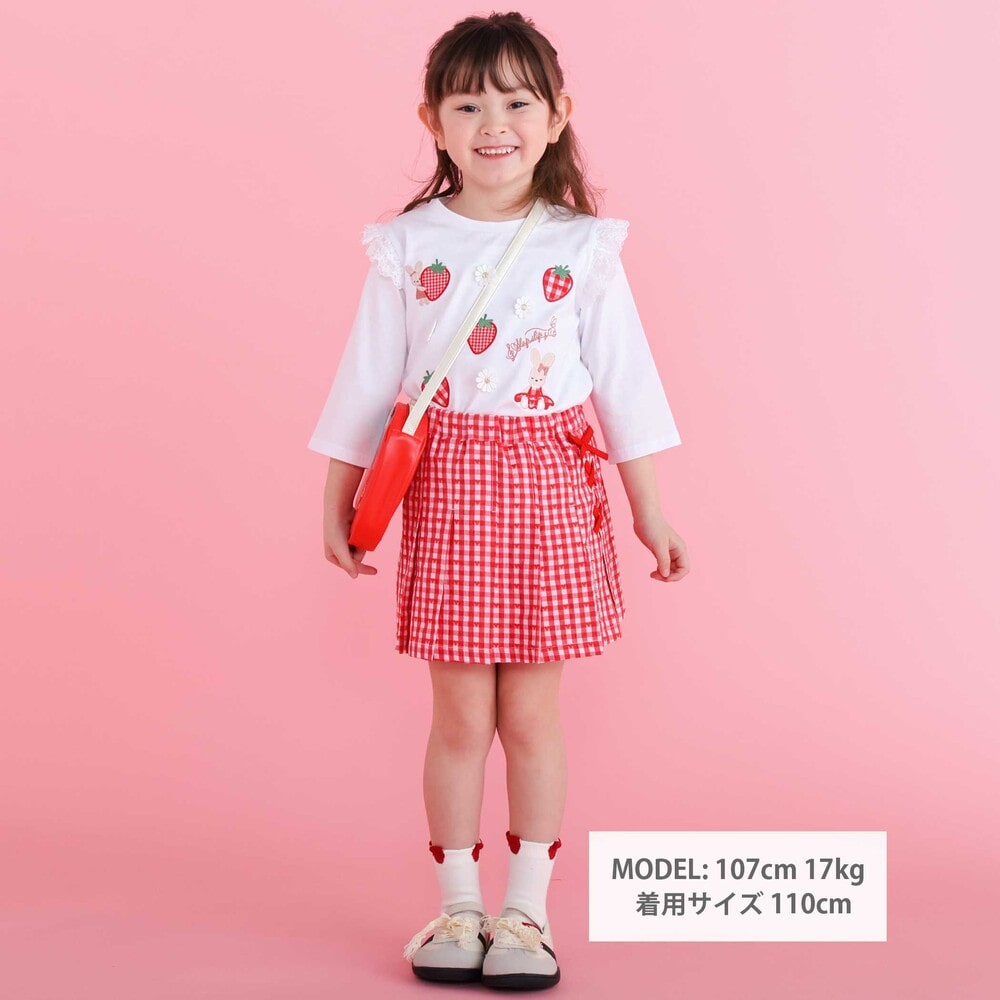 【お揃い】チェックプリーツスカパン(90~130cm) レッド系 90cm