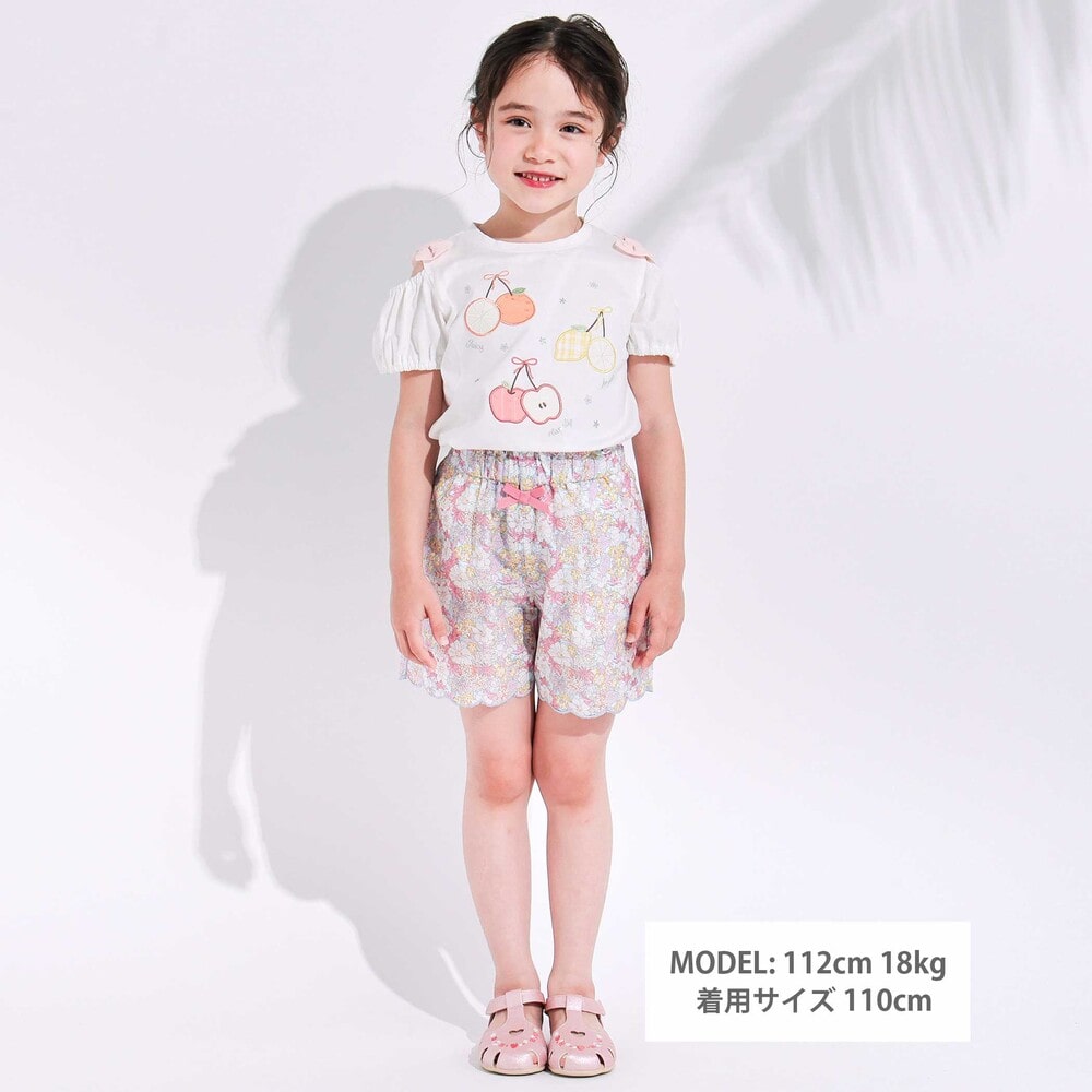 裾スカラップシャンブレー&花柄ショートパンツ(90~130cm) ピンク系 90cm