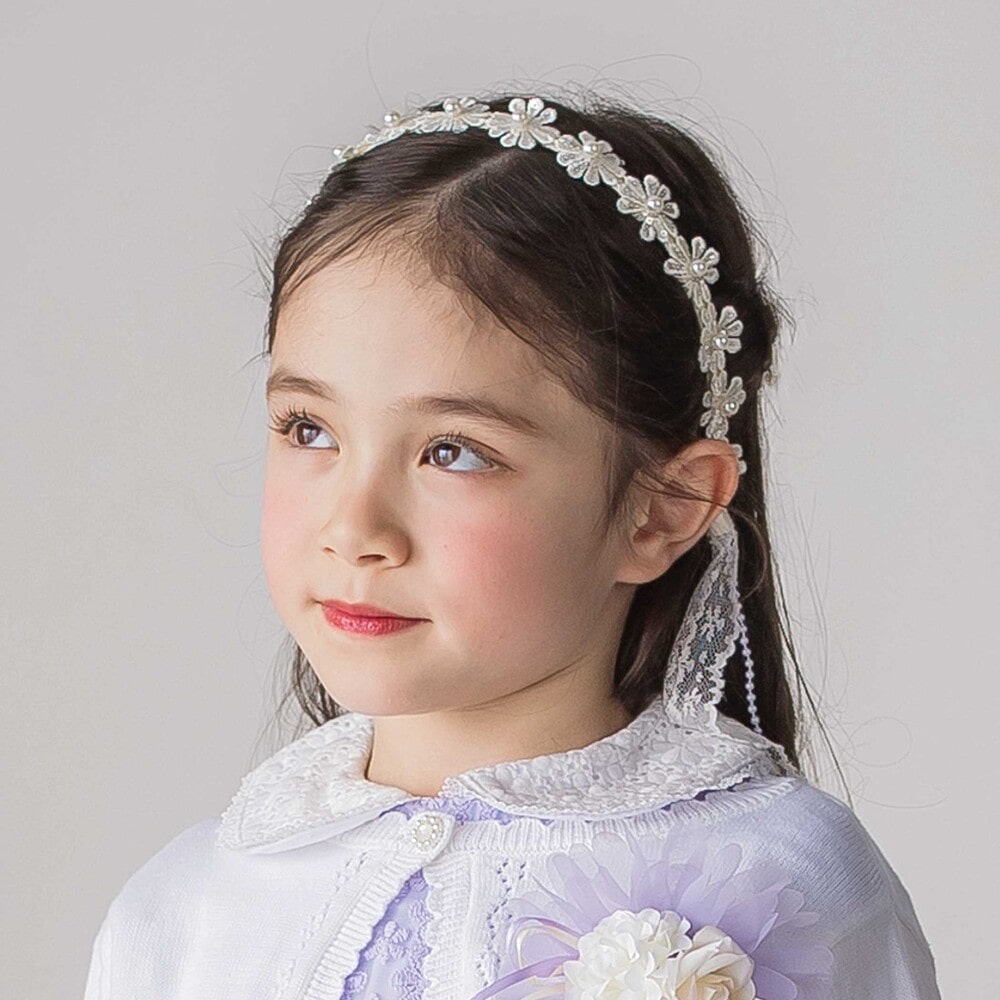 パールビーズお花レースカチューシャ オフホワイト(レース) ワンサイズ