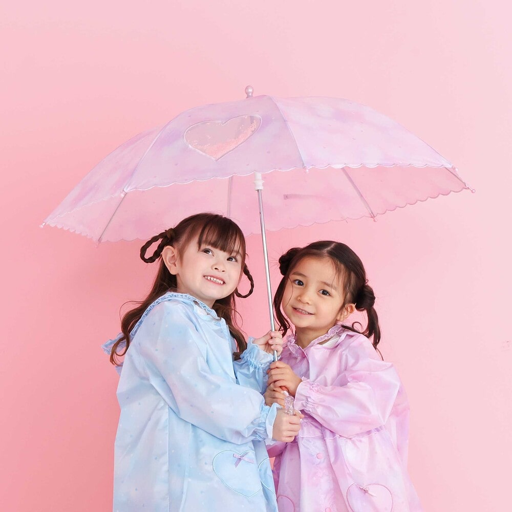 【お揃い】ハートキラキラプリント総柄傘(45~50cm) ブルー系 S(45cm)
