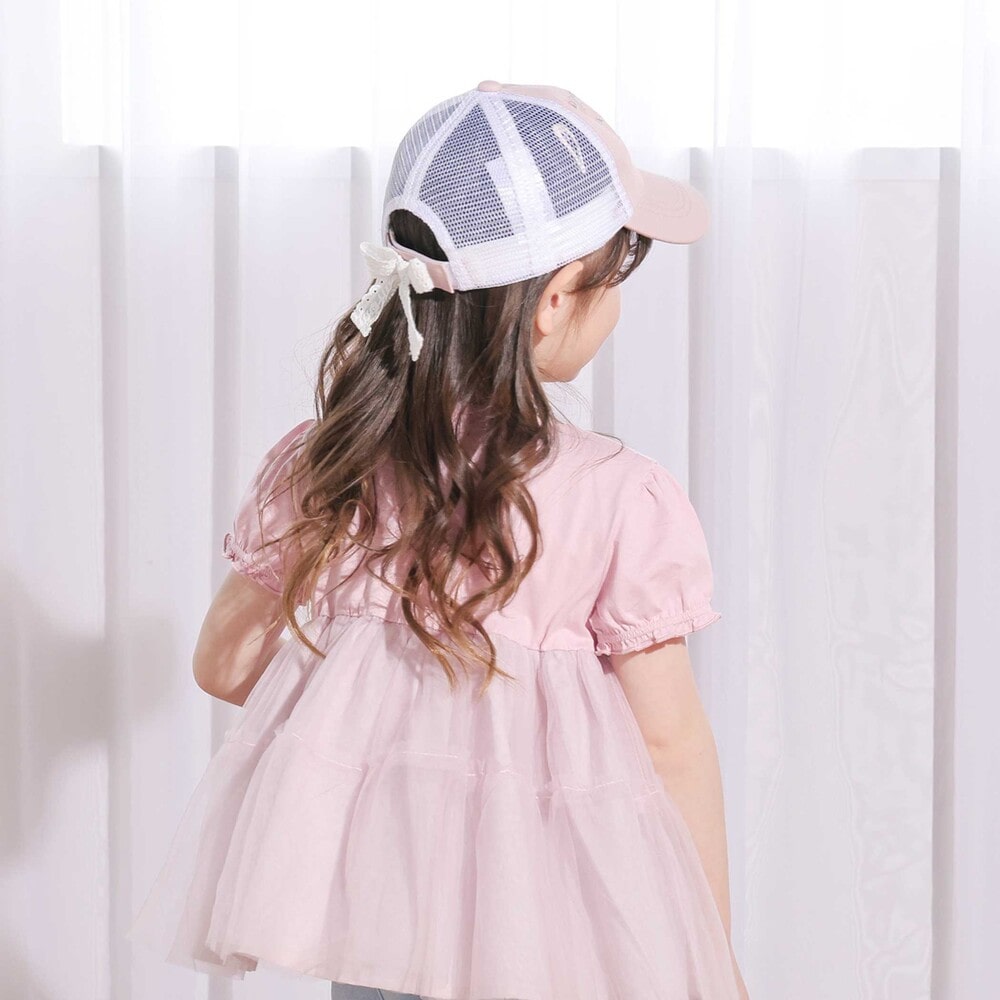 キラキラパッチ刺しゅうリボンメッシュキャップ(52~54cm) オフホワイト S(52cm)