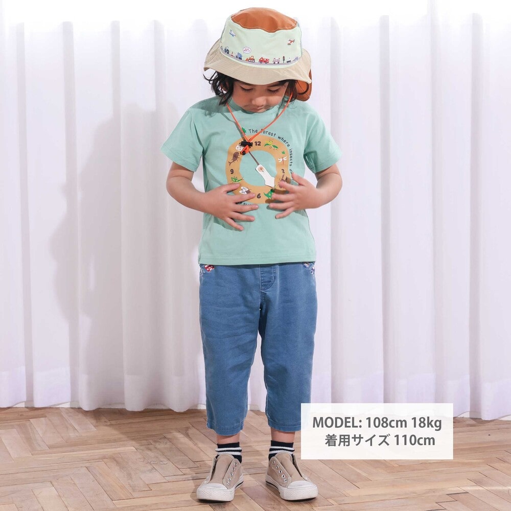 はたらくくるま&昆虫時計天竺半袖Tシャツ(80~130cm) グリーン 80cm