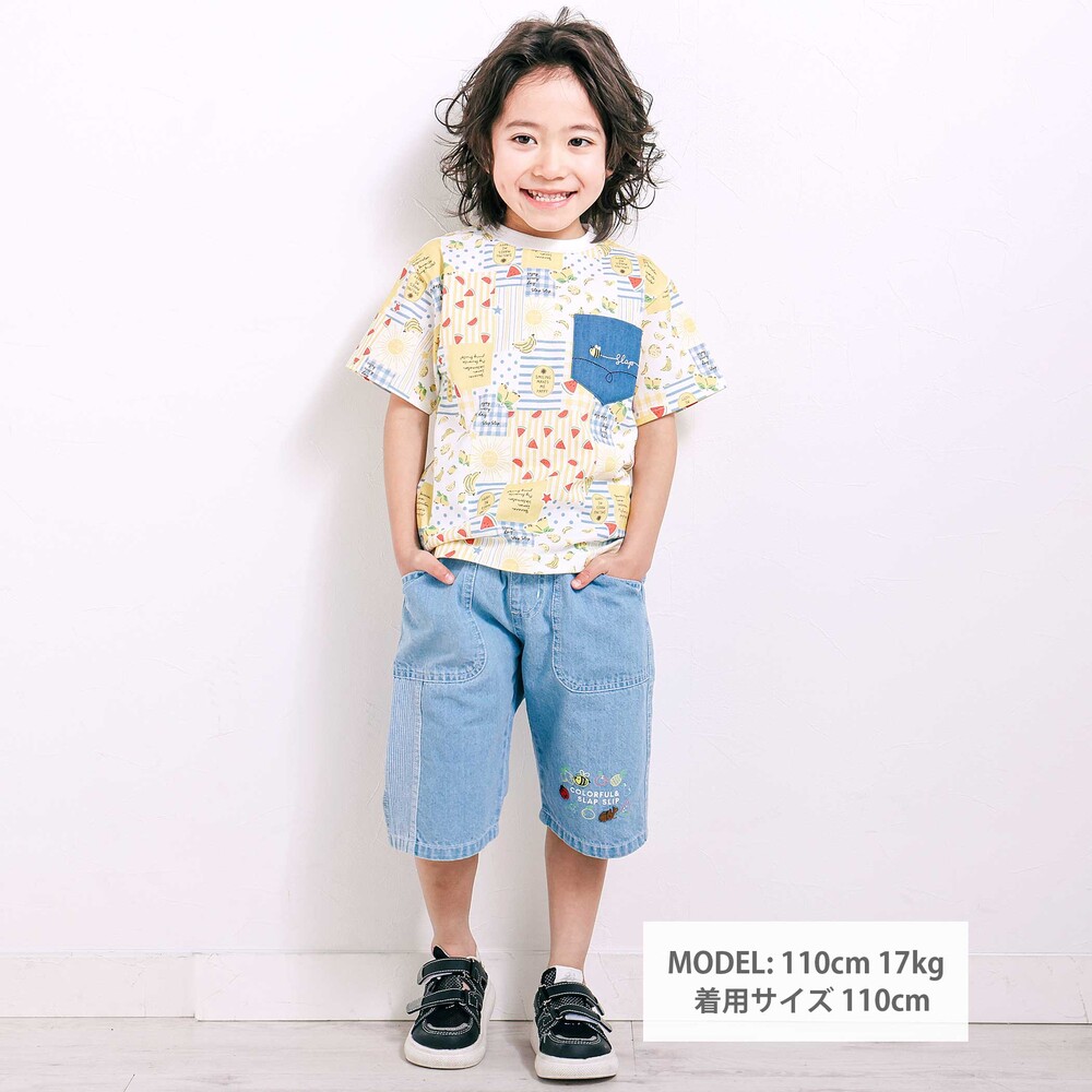 総柄プリント胸ポケット刺しゅう半袖Tシャツ(80~130cm) イエロー系 80cm