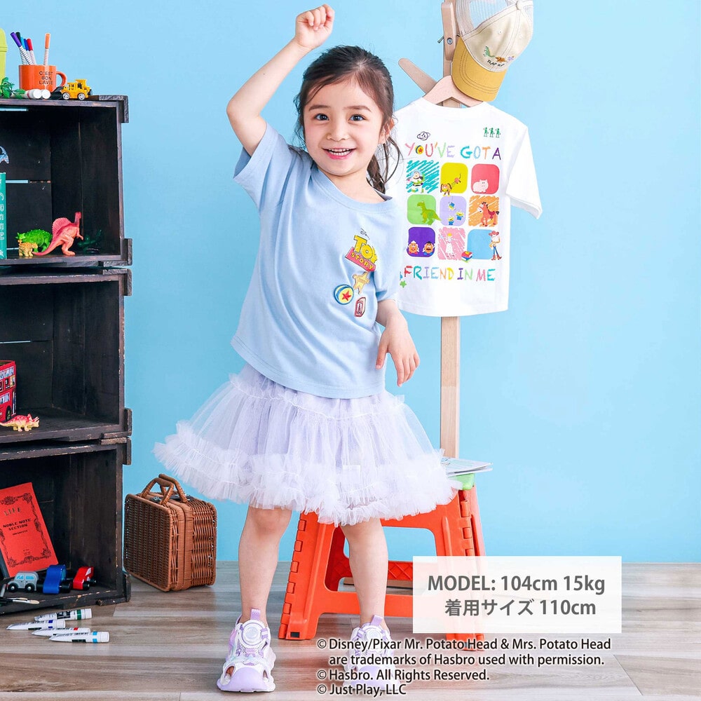 【トイ・ストーリー(Toy Story)コレクション】キャラクターワッペン&バックプリント半袖Tシャツ(80~130cm) ブルー 80cm