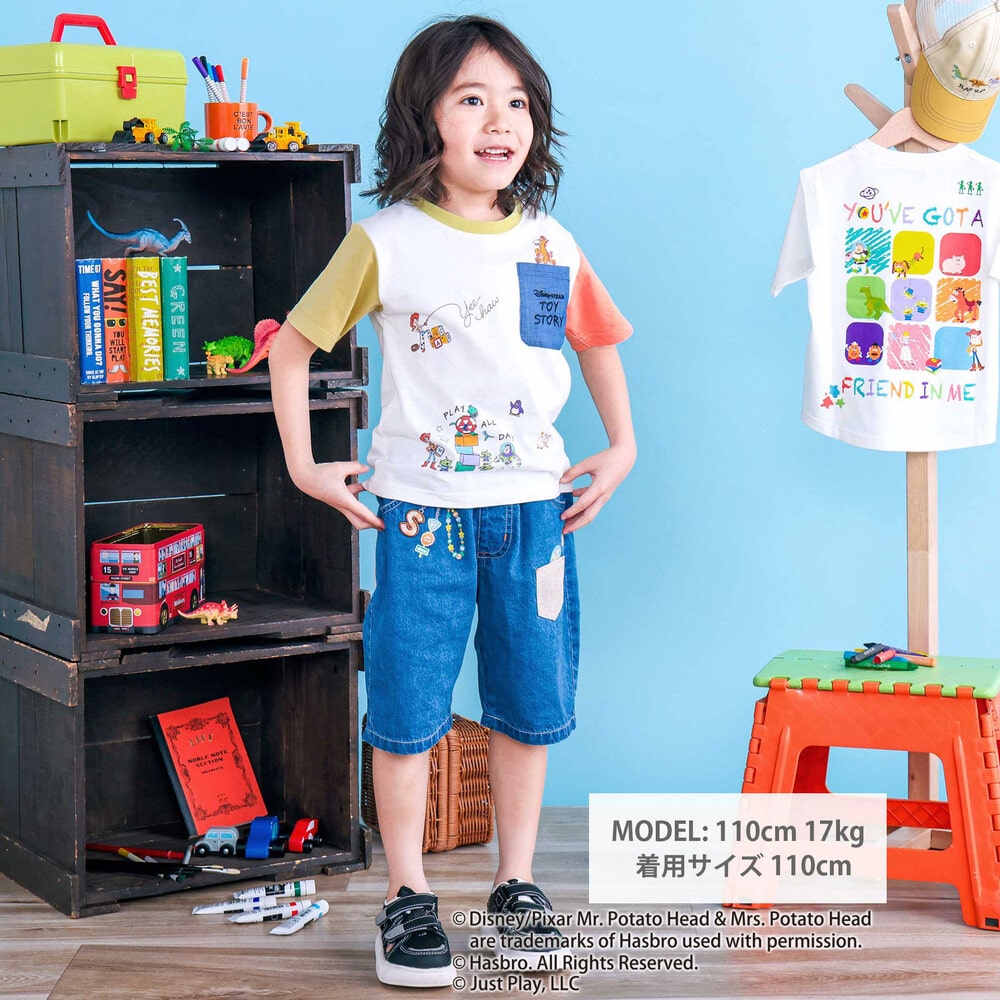 【トイ・ストーリー(Toy Story)コレクション】キャラクタープリントバイカラー半袖Tシャツ(80~130cm) ホワイト 80cm