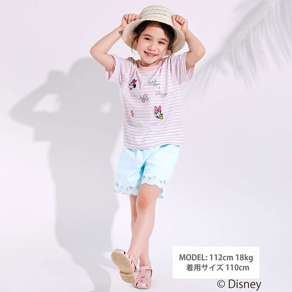 【ディズニーコレクション】キャラクター刺しゅうボーダー半袖Tシャツ(80~130cm) ピンク系 80cm