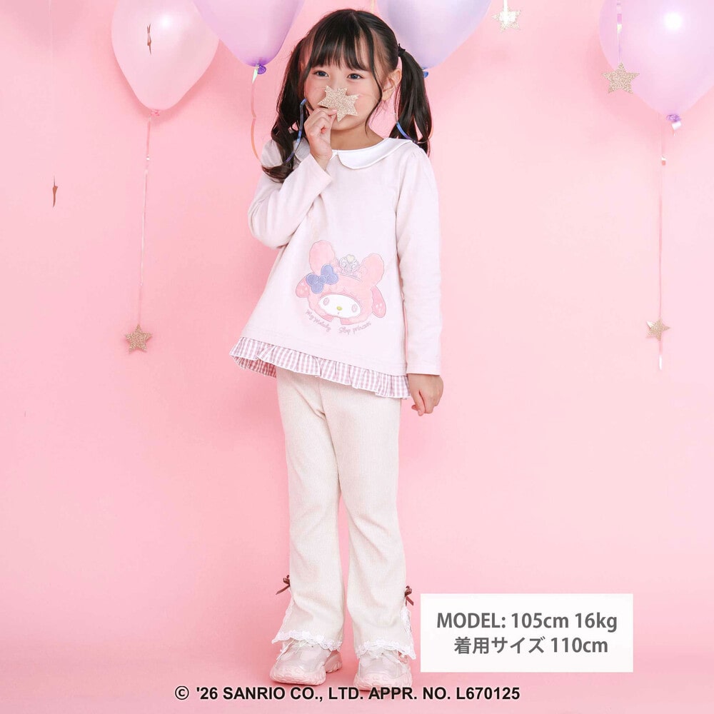 【サンリオキャラクターズxSLAPSLIP】襟付き裾フリル長袖Tシャツ(80~130cm) ピンク 80cm