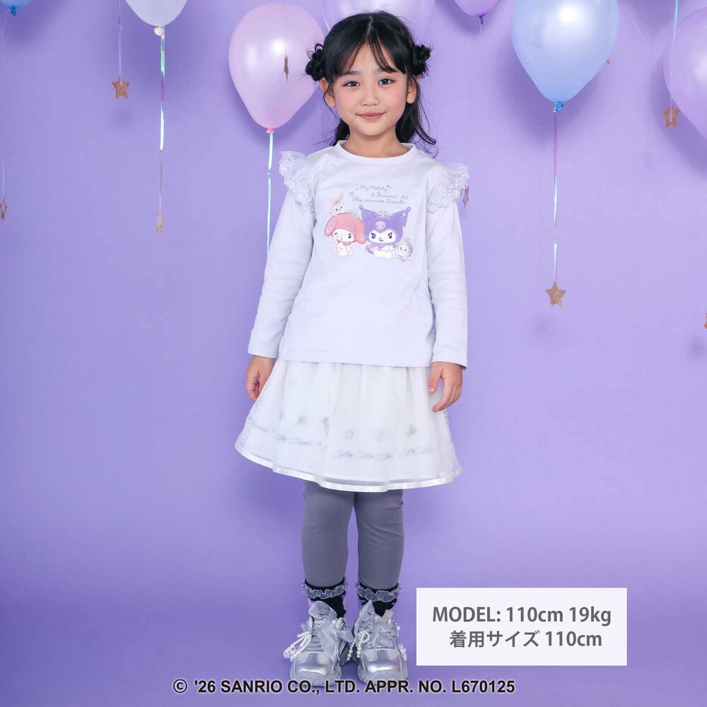 【サンリオキャラクターズxSLAPSLIP】パッチ刺しゅう肩フリル長袖Tシャツ(80~130cm) パープル 80cm
