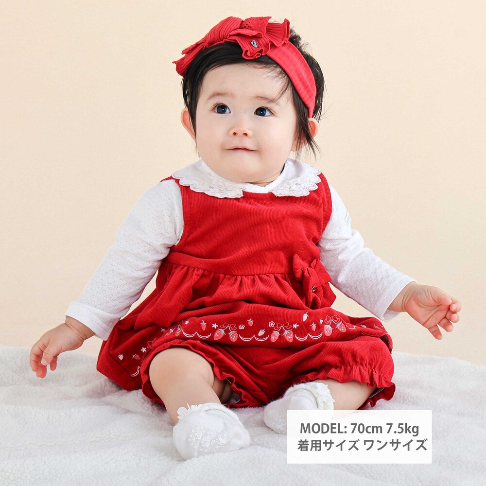 裾刺しゅうジャンパースカート+ブルマセットベビー(70~80cm) レッド ワンサイズ