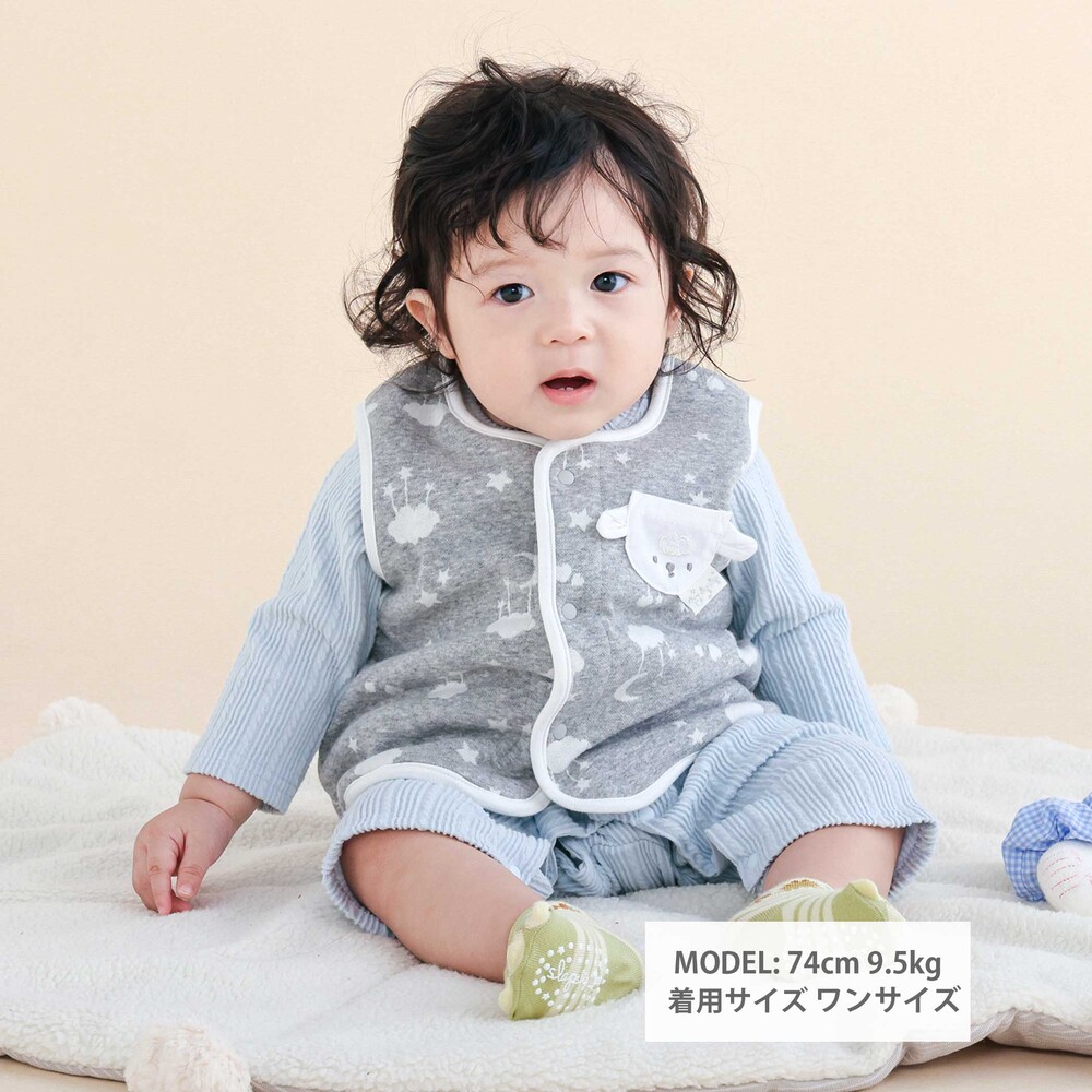 【お揃い】アニマル顔モチーフポケット付きベストベビー(70~80cm) グレー系 ワンサイズ