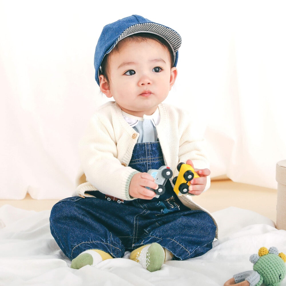 クマ恐竜立体モチーフキャップベビー(46~48cm) ネイビー(恐竜) 46cm