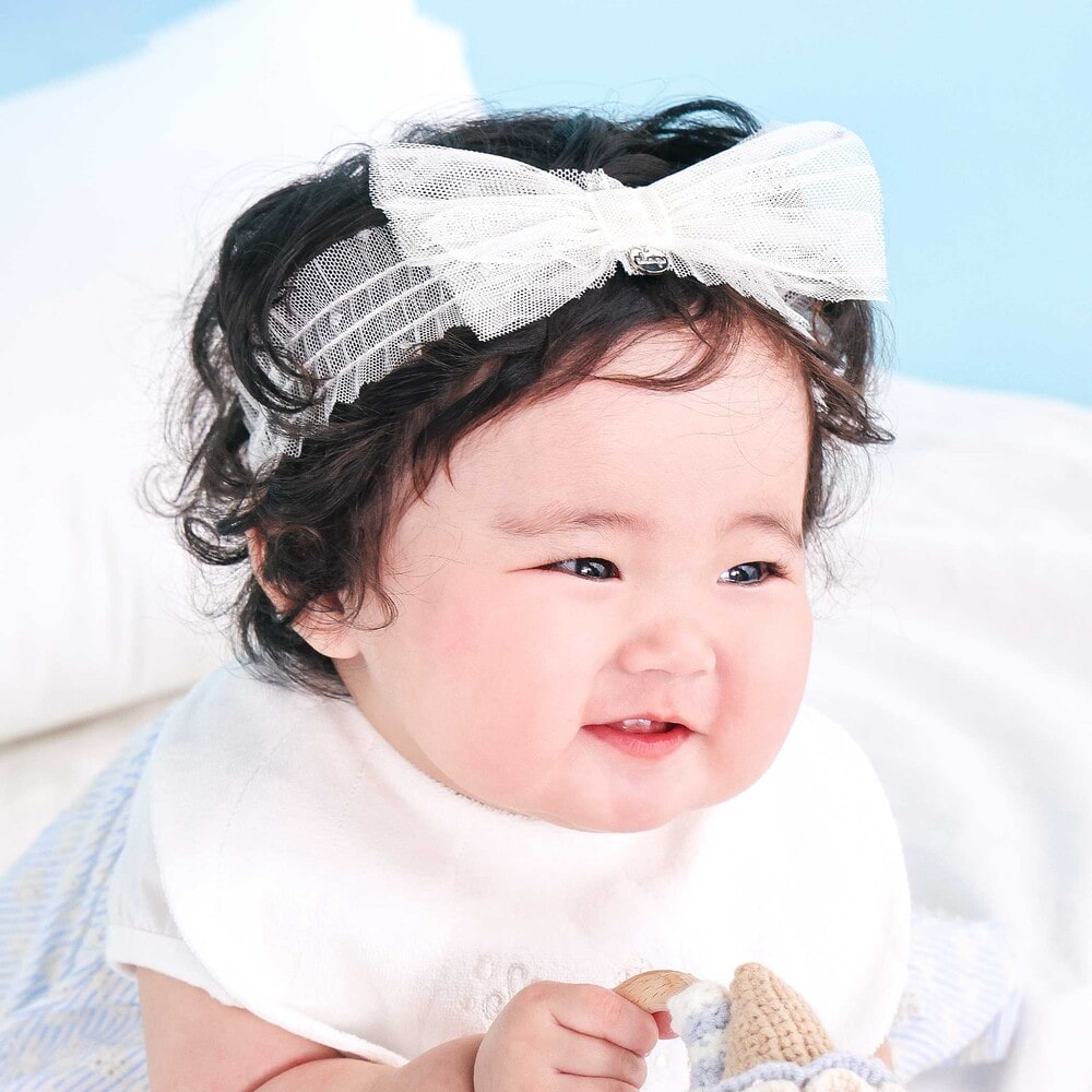 リボンチュールヘアバンドベビー ホワイト ワンサイズ