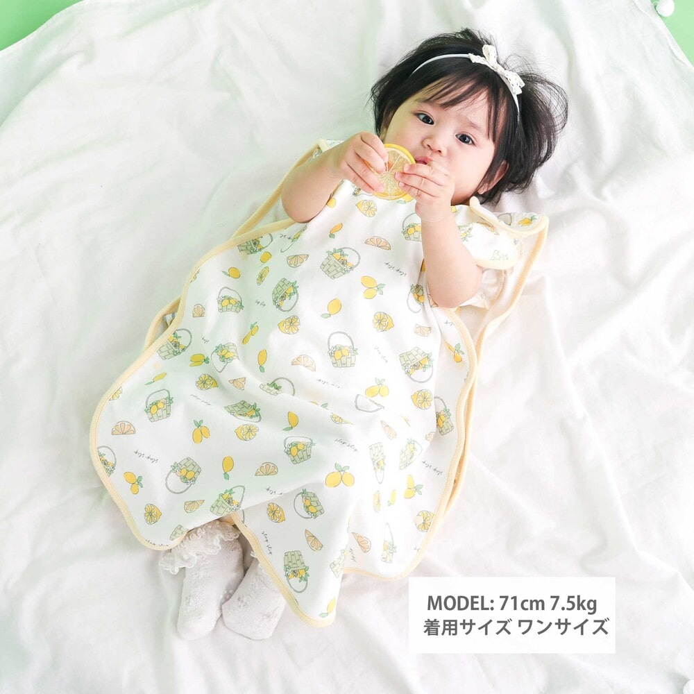 【UVカット/接触冷感/お揃い】レモンおもちゃ総柄スリーパーベビー ホワイト系 ワンサイズ