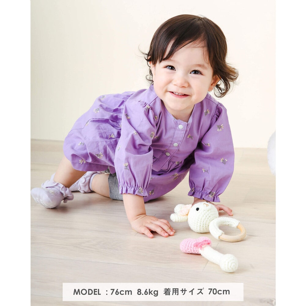 花柄 刺繍 ロンパース 60 80cm 60cm パープル系 新生児 ベビー 子供服べべの公式通販サイト Bebe Mall