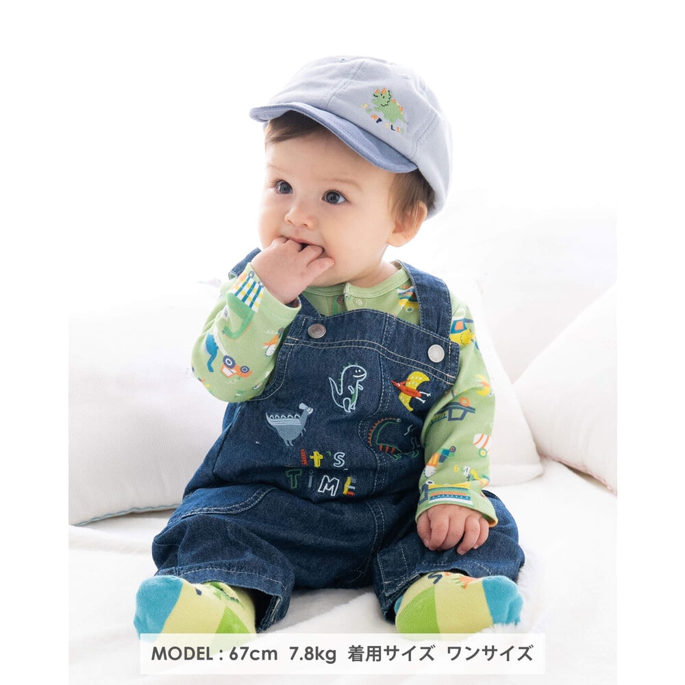 恐竜 刺繍 デニム ストライプ ツイル コットン サロペット ベビー (70~80cm)(ワンサイズ ネイビー): 新生児/ベビー【女の子・男の子の子ども服と言えば】-子供服べべの公式通販サイト 「BEBE MALL」