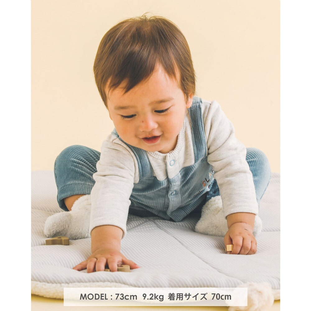 クッキー くま 刺繍 サロペット ドッキング ロンパース ベビー (60~80cm) ブルー 60cm