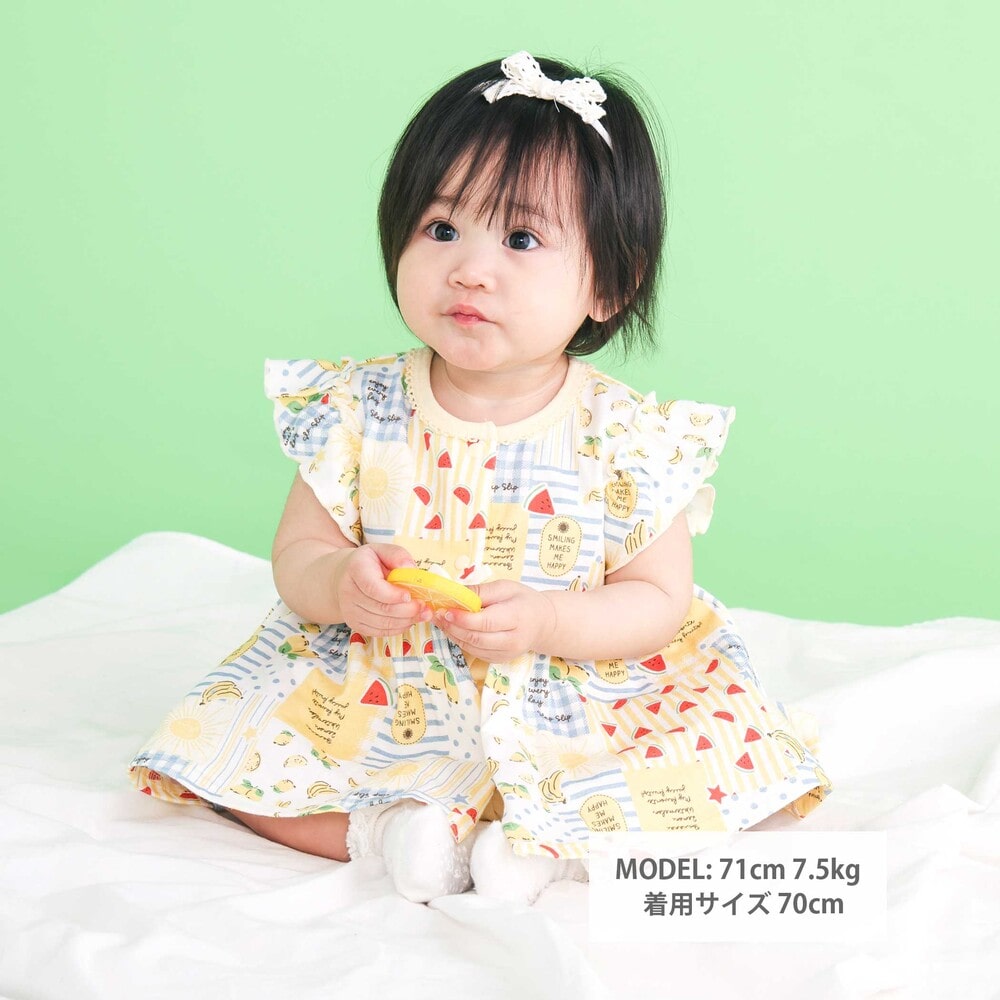 【お揃い】バルーン宝石アイス果物総柄プリントボディミニベビー(60~80cm) ピンク系 60cm