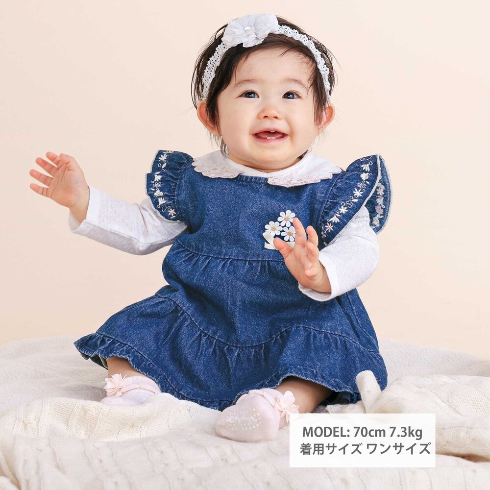 イチゴ花襟刺しゅうボディミニベビー(70~80cm) ホワイト 70cm