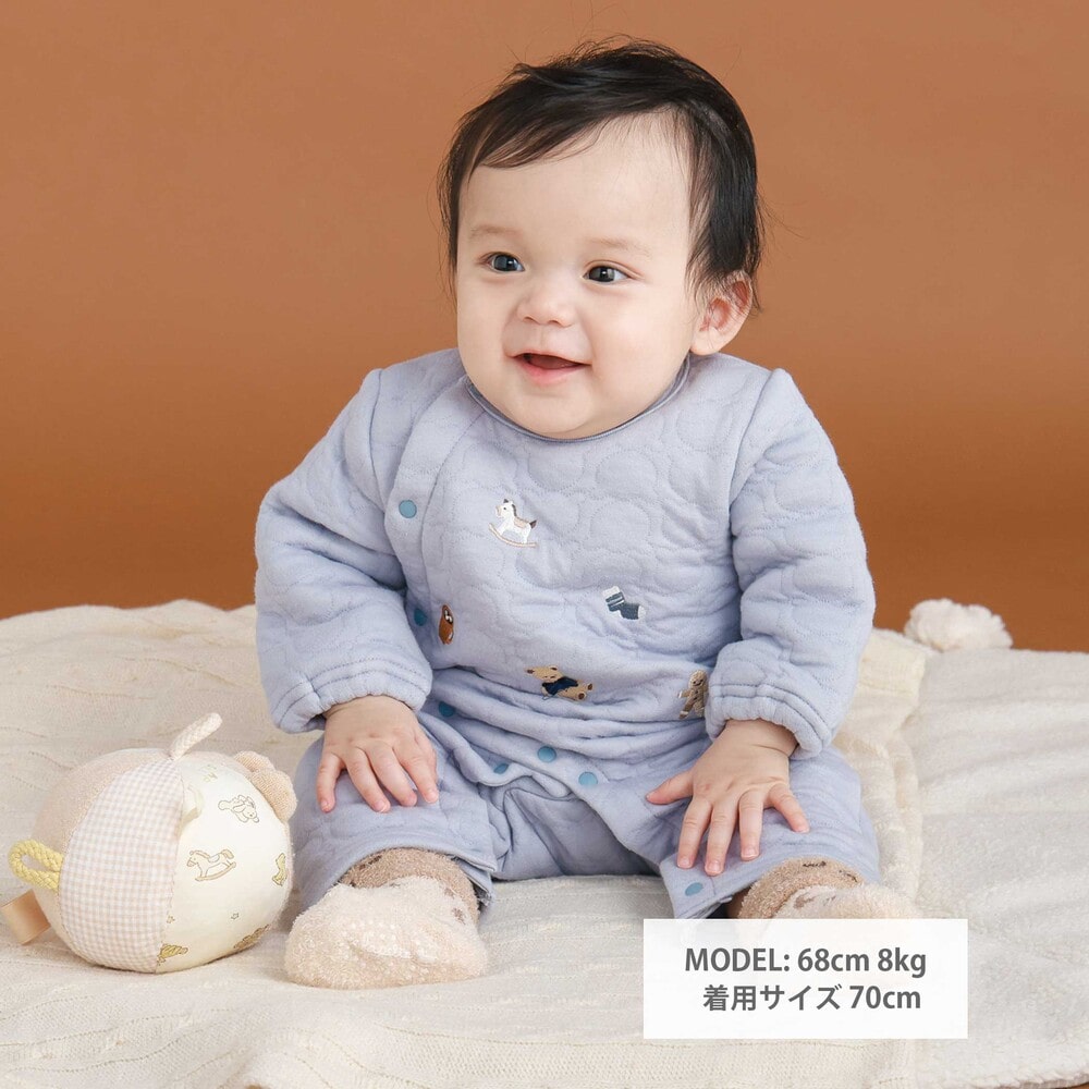 刺しゅうモチーフ接結キルトロンパースベビー(60~80cm) ブルー 60cm