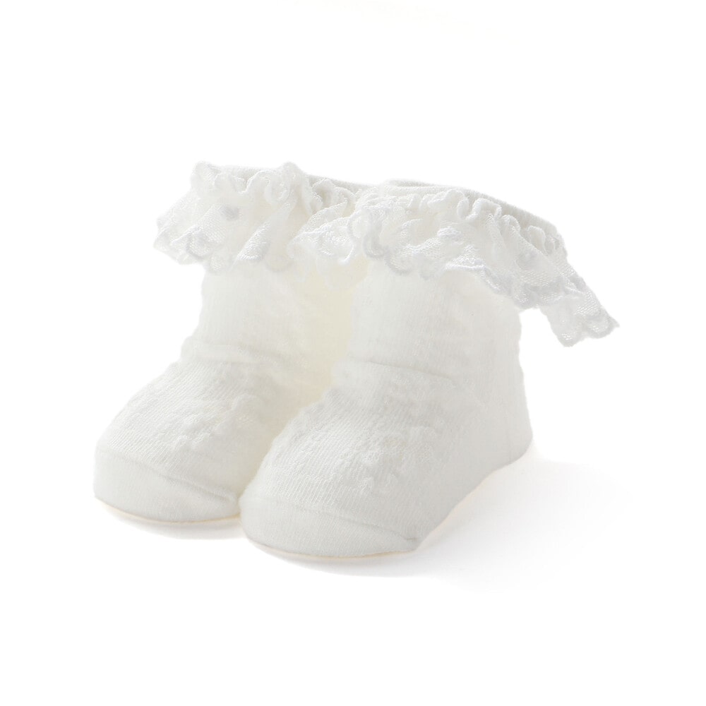 花モチーフ編みレースソックスベビー(9~12cm) オフホワイト ワンサイズ(9-12cm)