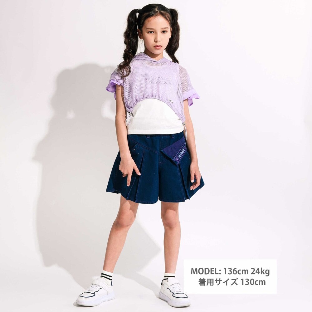 メッシュ半袖フーディ&タンクトップセット(110~150cm) パープル 110cm
