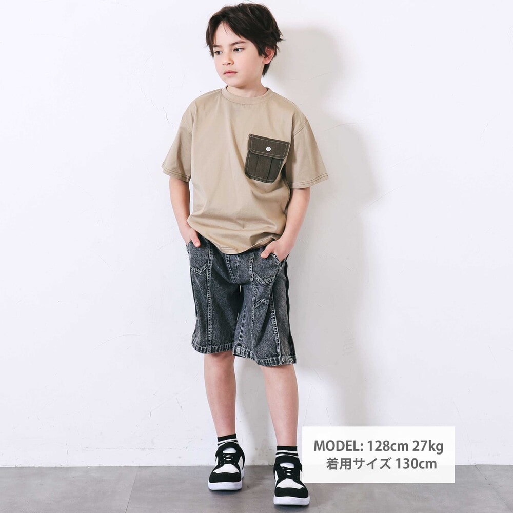 デニムポケット・ピグメントカレッジTシャツ(110~150cm) ベージュ 110cm