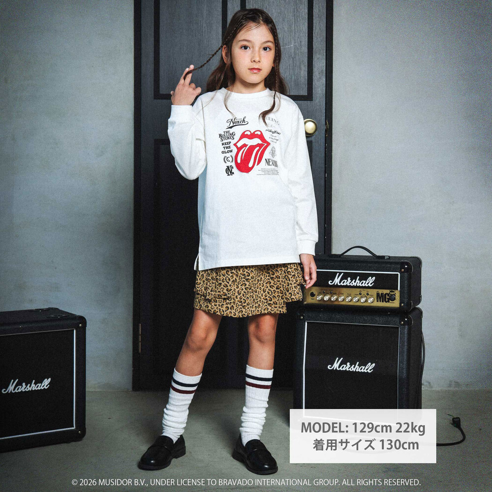 【ザ・ローリング・ストーンズxNEXCHIC】天竺フロッキープリントTシャツ(110~150cm) ホワイト 110cm