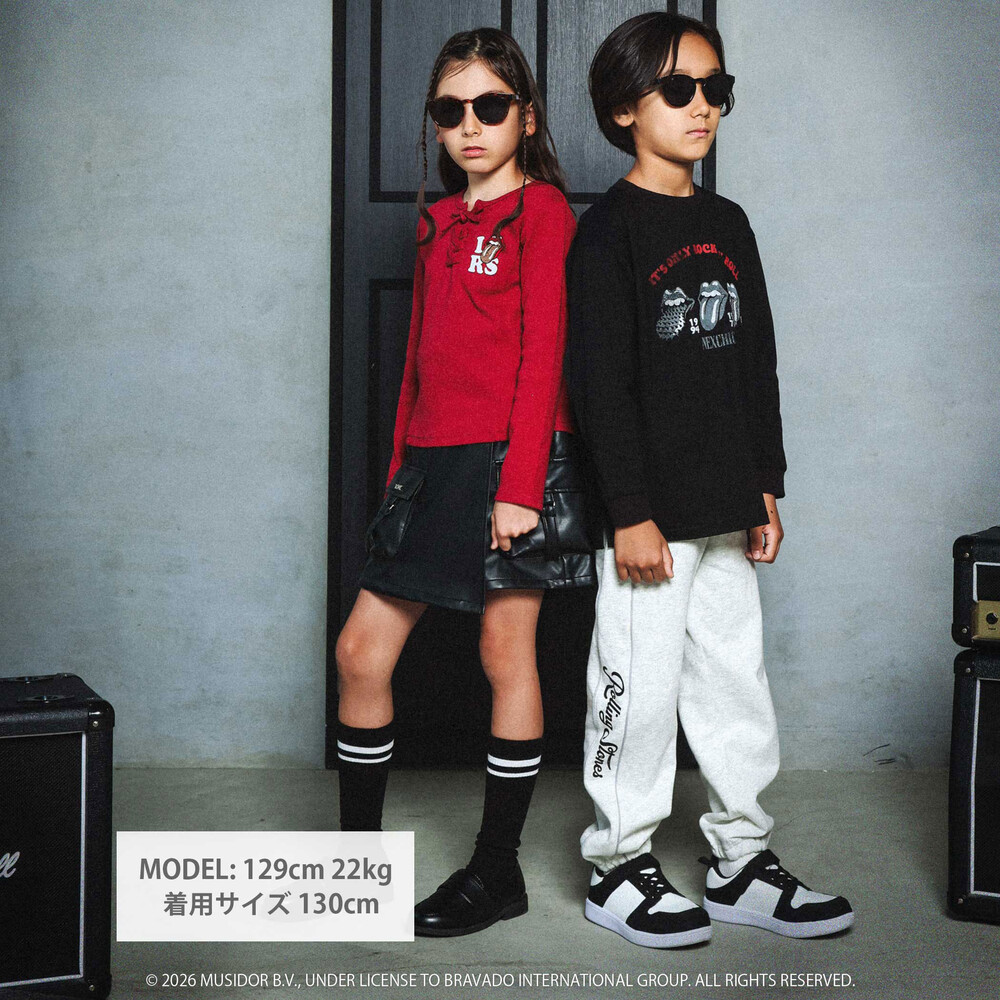 【ザ・ローリング・ストーンズxNEXCHIC】編み上げリブTシャツ(110~150cm) レッド 110cm
