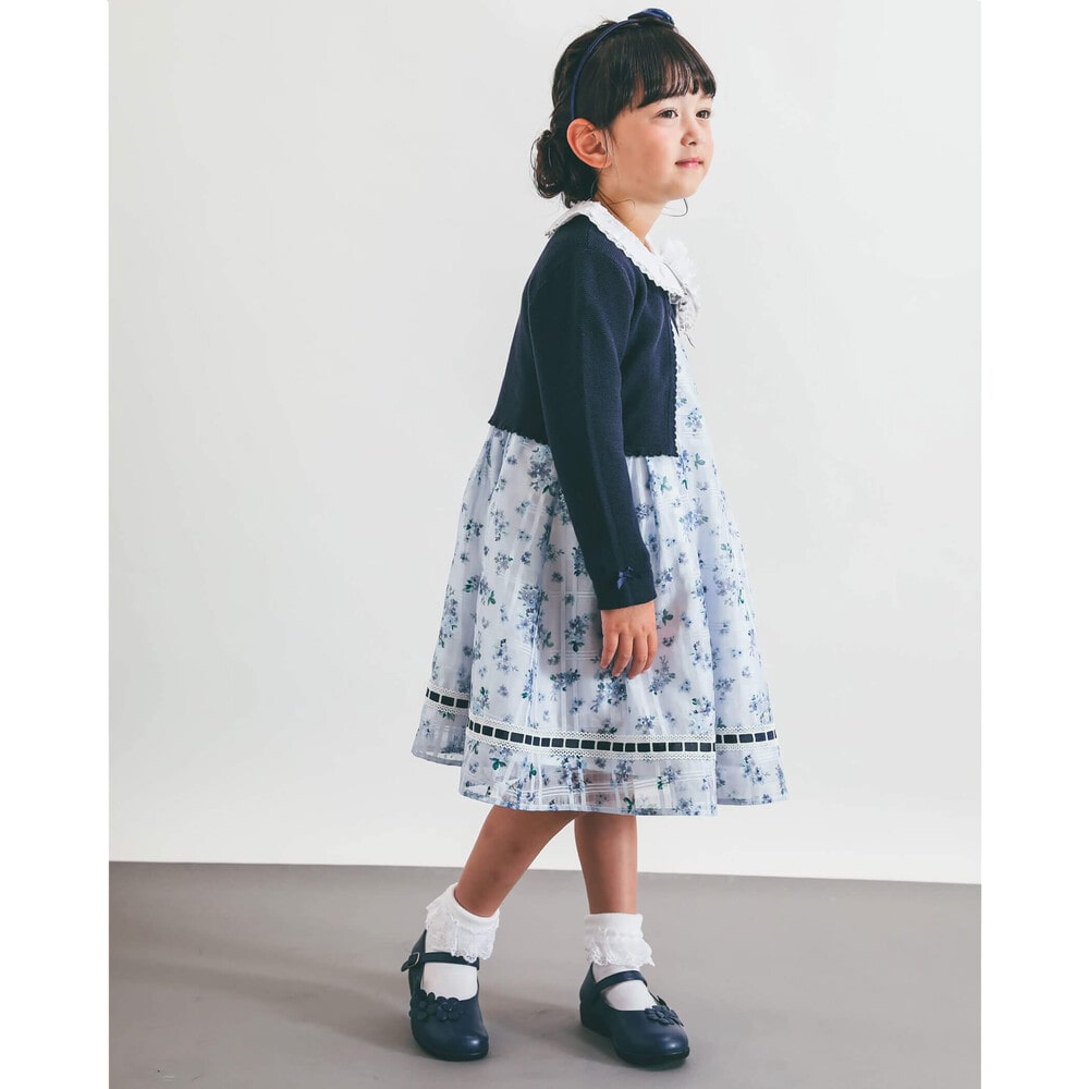 フォーマル シアー チェック フラワー プリント ワンピース (110~130cm)