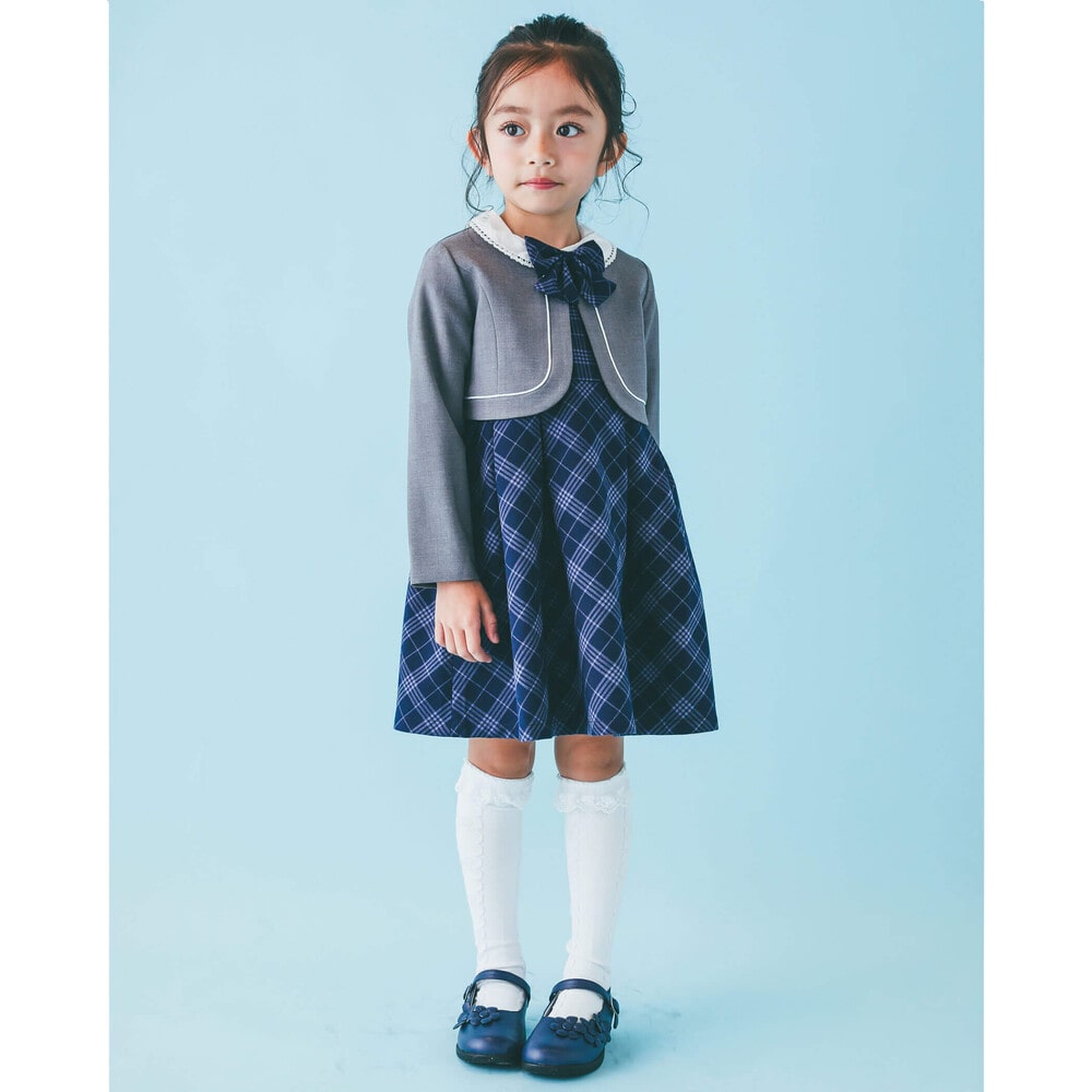 フォーマル ジャケット リボン付き チェック ワンピース 110 130cm 110cm ネイビー系 Fomal 子供服べべの公式通販サイト Bebe Mall