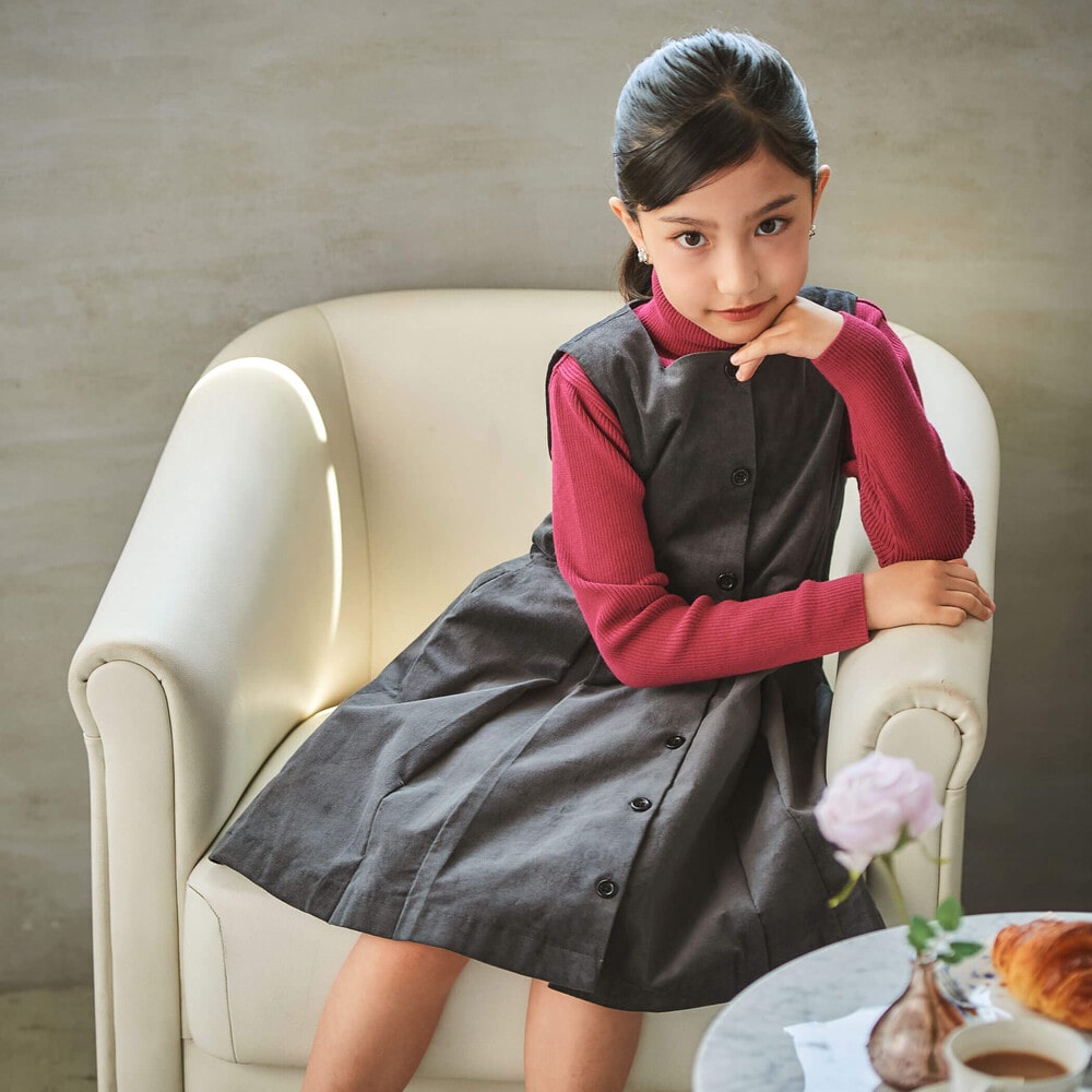 【お揃い】ボックスプリーツモールスキンジャンパースカート(90~150cm) ブラック 90cm