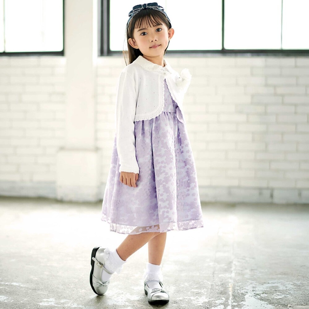 フローラルオパールプリントウエストリボンドレス(110~130cm) パープル系 110cm