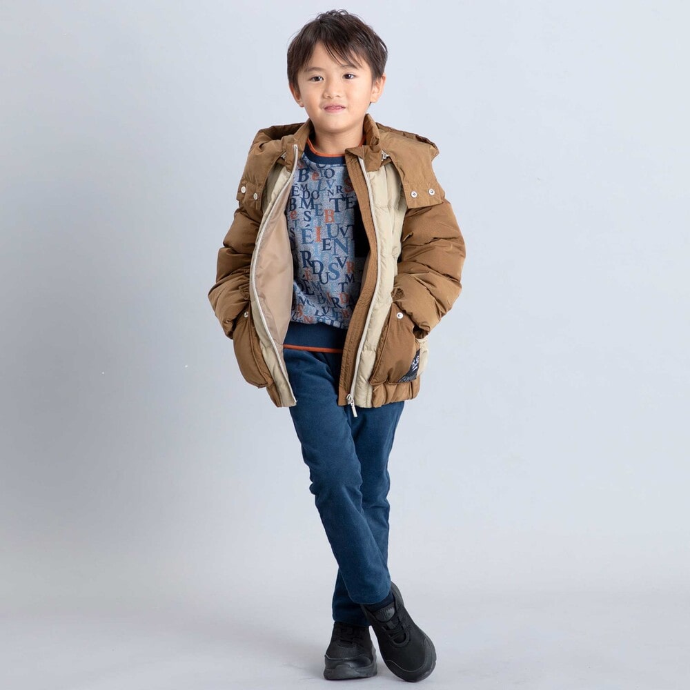 【撥水加工】配色タフタ4way中綿コート(90~150cm) ブルー 90cm