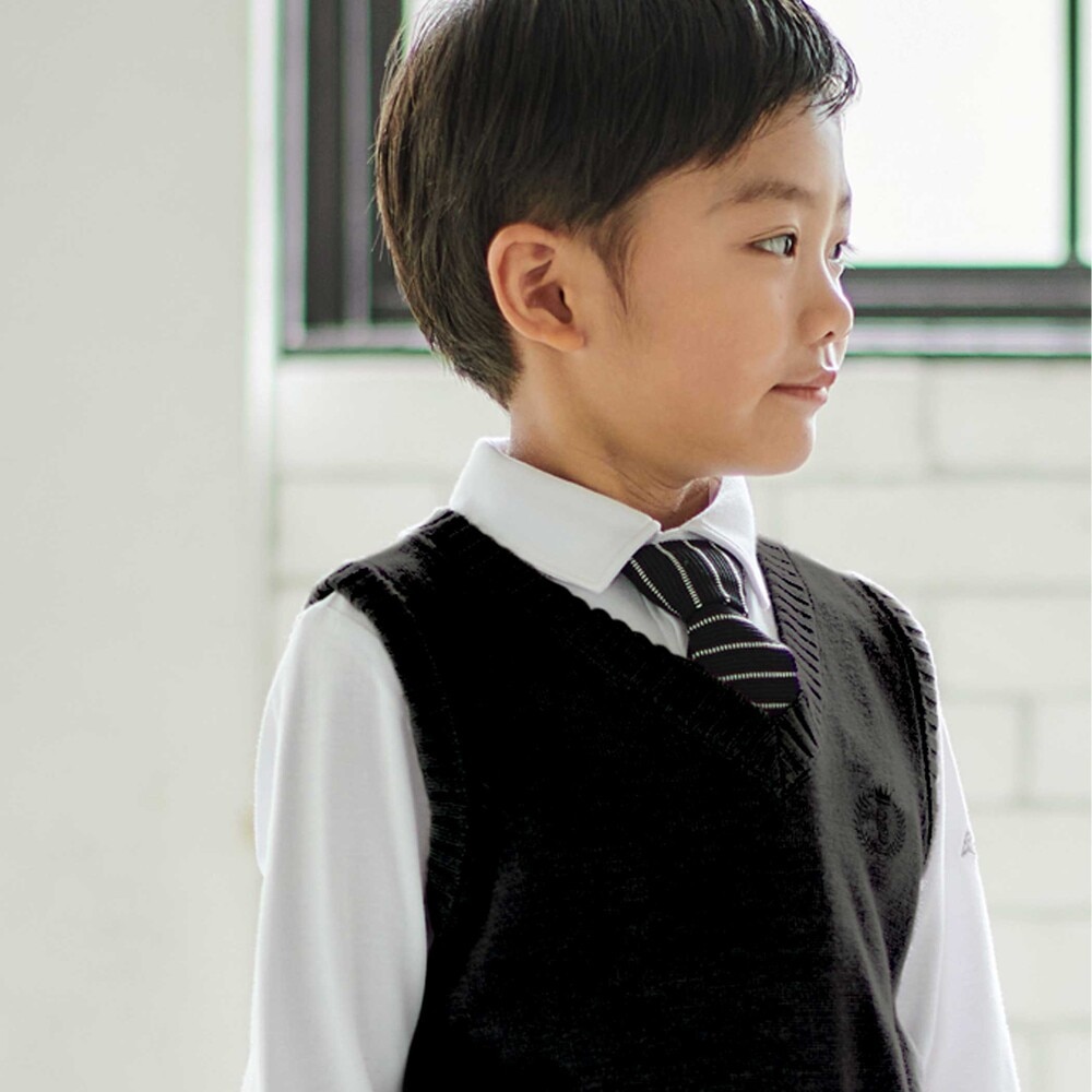 ニットタイ付きスムースストレッチ長袖シャツ(90~140cm) ホワイト 100cm