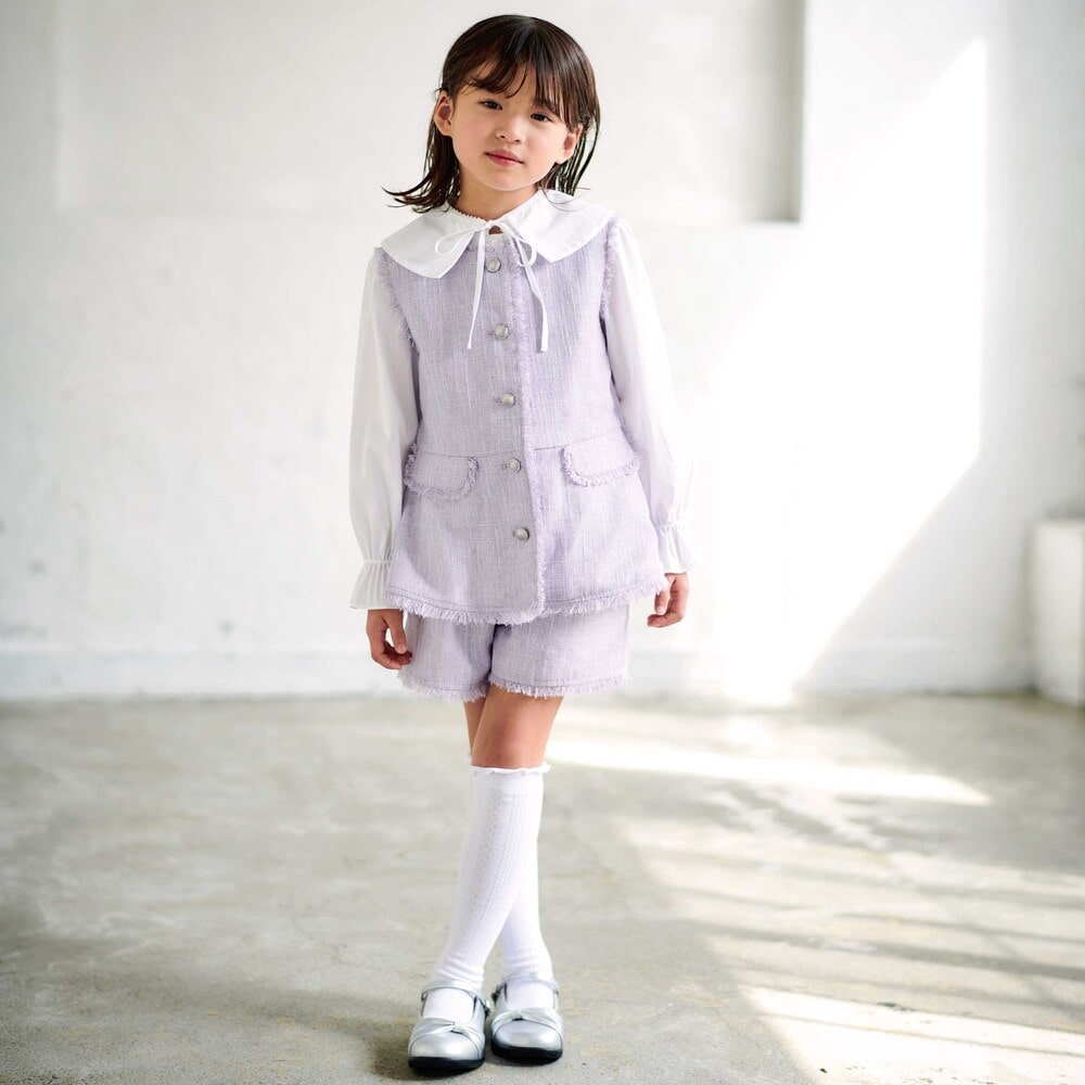 ストレッチウェザー付け襟キャンディスリーブブラウス(90~160cm) ホワイト 90cm