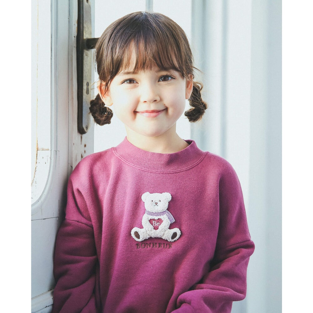 サガラ刺繍 クマ ワッペン ドロップ ショルダー 長袖 トレーナー 80 150cm 80cm ピンク トップス 子供服べべの公式通販サイト Bebe Mall