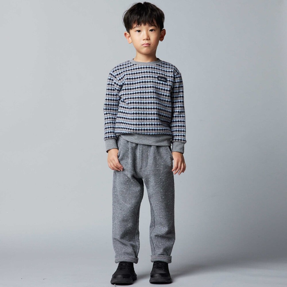 ダイヤMIXボーダーカットニットプルオーバー(90~150cm) ブルー系 90cm