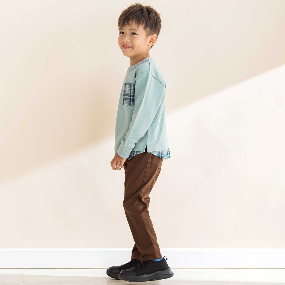 裾ネルチェック切り替えレイヤード風トレーナー (90~150cm) グリーン 150cm